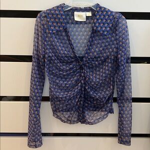 Maje Blue and Brown Sheer Checkered Blouse